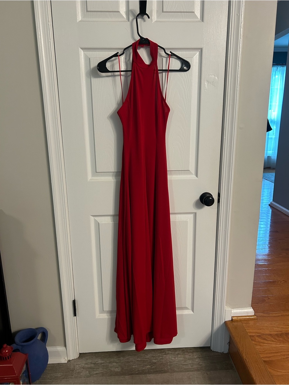 Anthropologie Red Backless Halter Maxi Dress